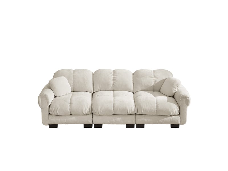  Canapé droit 3 places cloud, incluant 2 petits coussins décoratifs, dossier ergonomique, 260x86x90cm, kaki clair  - Conforama A