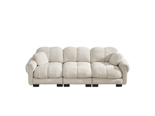 Canapé droit 3 places cloud, incluant 2 petits coussins décoratifs, dossier ergonomique, 260x86x90cm, kaki clair