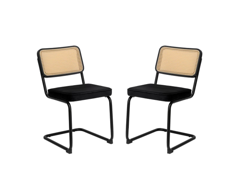  Lot de 2 chaises velours cannage, pieds chromés - style moderne, salle à manger, cuisine, salon  - Conforama A