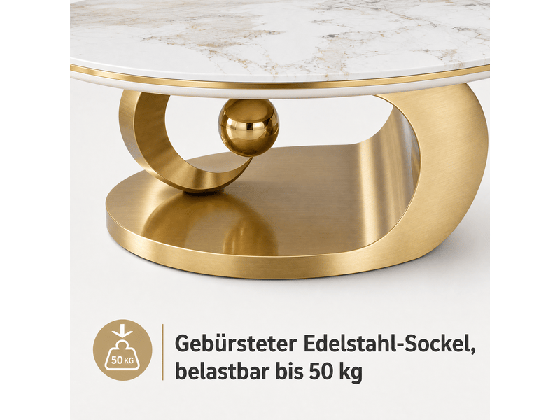  Table basse - luxueuse table basse ovale avec plateau effet marbre blanc, or et blanc, table d'appoint moderne pour salon  - Conforama W