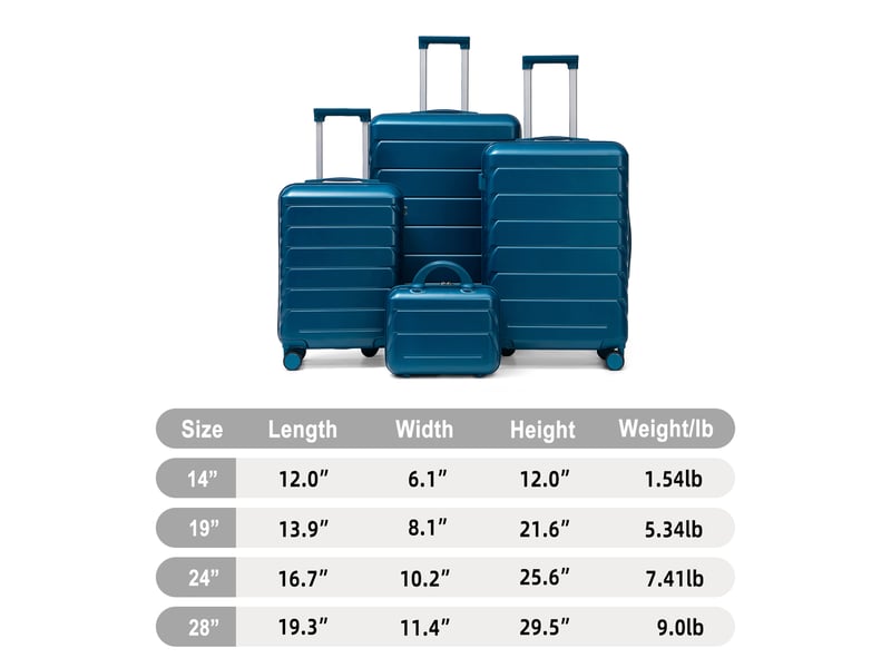 Set de 4 valises rigides,14192428 pouces,avec serrure,abs,bleu foncé - Conforama C