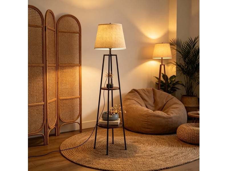  Lampadaire 42x42x166 cm 2 tablettes mdf et métal noir et marron  - Conforama B
