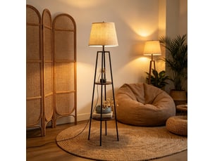 Lampadaire 42x42x166 cm 2 tablettes mdf et métal noir et marron