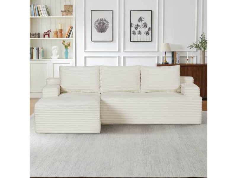  Canapé d’angle l (à gauche) modulable 4 places 238 x 152 x 66 cm, assise profonde, convertible et sans montage, velours côtelé, beige OMNIGLINT TRADING LTD - Conforama B