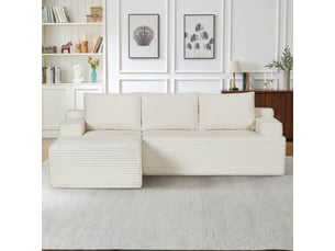 Canapé d’angle l (à gauche) modulable 4 places 238 x 152 x 66 cm, assise profonde, convertible et sans montage, velours côtelé, beige