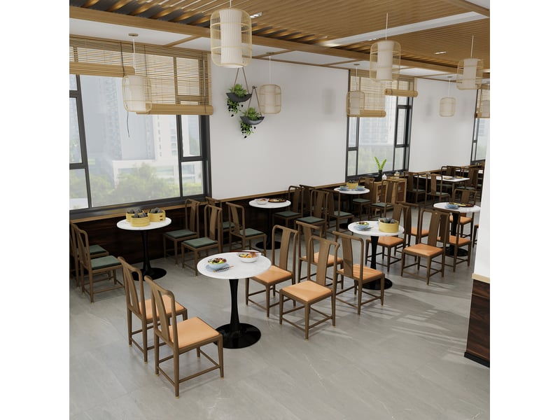  Table à manger ronde 70 cm effet marbre blanc, piètement noir, 2 à 4 personnes  - Conforama E
