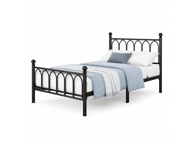  Lit adulte 120 × 200 cm 1 place avec led réglable, 2 ports usb et prise, sans matelas, en métal noir  - Conforama A