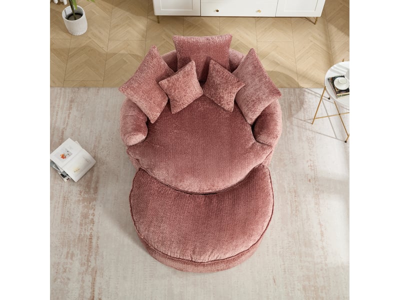  Fauteuil avec pouf modulable, doubles accoudoirs et coussins pour lecture et détente, en polyester rose  - Conforama C