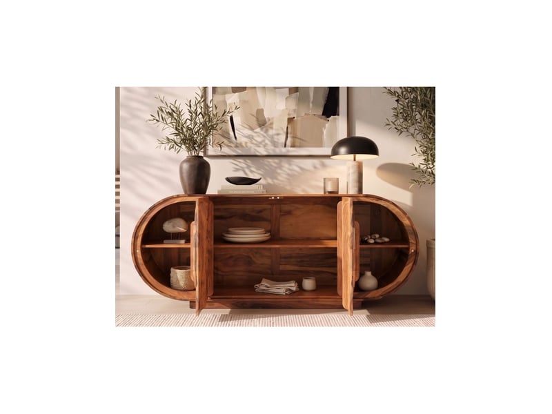  Buffet pterax 177 cm en bois massif de sheesham – 4 portes – forme ovale  - Conforama D