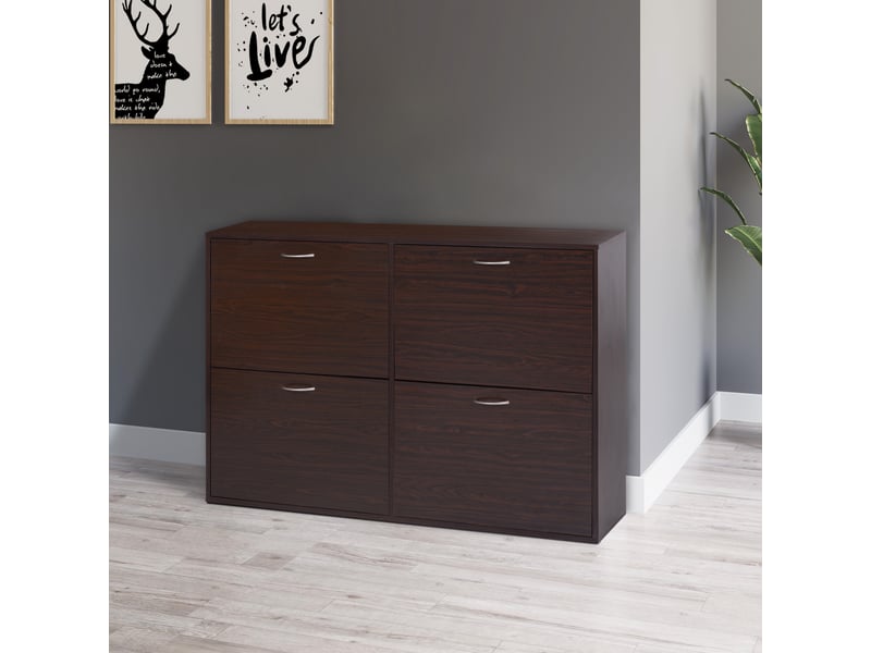  Meuble à chaussures gain de place pour 24 paires de chaussures, avec étagères réglables et 4 tiroirs, en bois, 120 x 24 x 81 cm, marron  - Conforama D