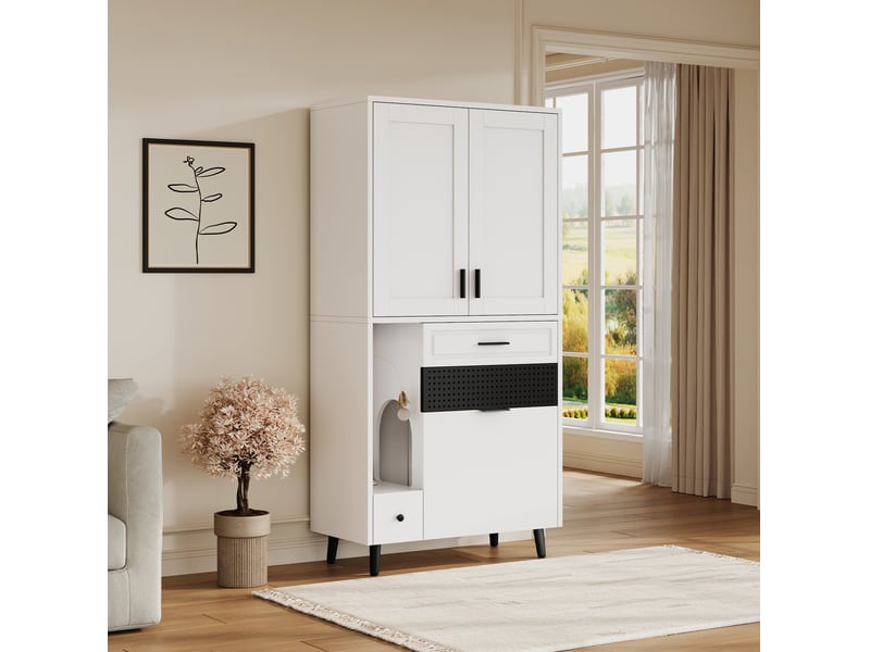  Armoire de rangement pour félins 80x40x161 cm avec étagères réglables, blanche  - Conforama D