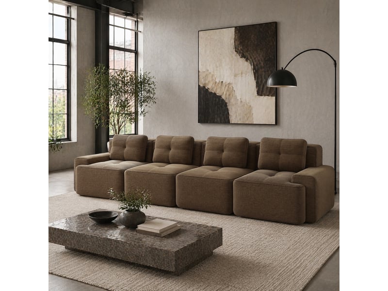  Canapé droit modulaire 4 places en velours côtelé marron 382 cm, assise profonde et confort nuageux  - Conforama B
