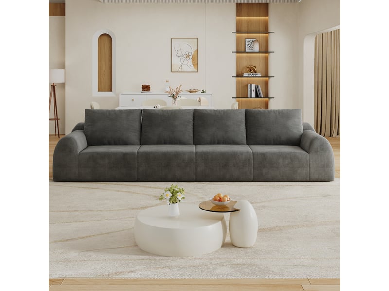  Canapé droit modenvie 4 places 324 x 95 x 85 cm en chenille gris foncé  - Conforama D