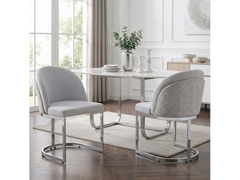  Lot de 2 chaises de salle à manger 58×52x85cm, acier gris et argent, dossier double, bâti stable, design moderne  - Conforama D
