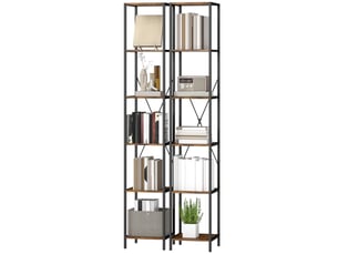 Ensemble de 2 étagères à 6 niveaux, structure en acier, pour salon, bureau, chambre, marron rustique