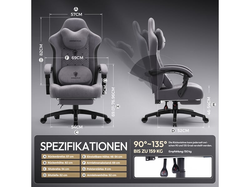 Fauteuil de bureau et gaming ergonomique – modèle large – fonction chauffage et massage – soutien lombaire – repose-pieds – tissu noir et gris - Conforama D