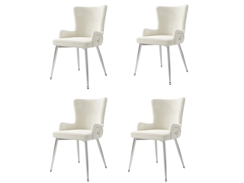  Lot de 4 chaises de salle à manger moderne 49x47x85 cm, repas confort salon, cadre métal, revêtement velours, beige et argenté  - Conforama A
