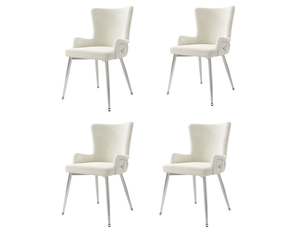 Lot de 4 chaises de salle à manger moderne 49x47x85 cm, repas confort salon, cadre métal, revêtement velours, beige et argenté