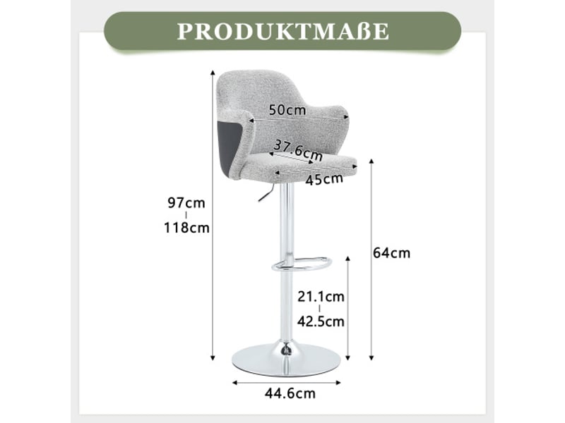  Lot de 2 tabourets de bar rembourrés avec accoudoirs, pivotants 360°, hauteur réglable - bar maison et restaurant  - Conforama C