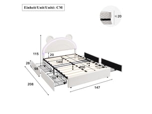 Lit avec rangement 140x200 cm <strong></strong>  <strong></strong> coloris beige