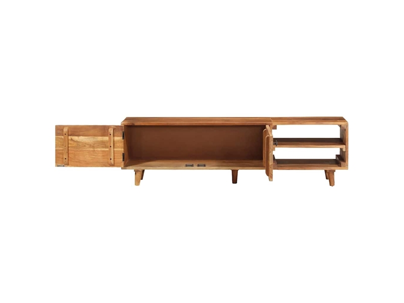  Meuble tv - banc tv - meuble de rangement bois massif d'acacia avec finition miel 140x30x40 cm  - Conforama D