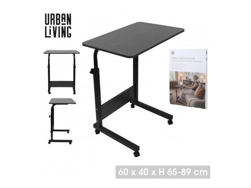  Table d'ordinateur réglable en hauteur 65 à 89 cm avec roulettes - 60 x 40 cm - noir  - Conforama B