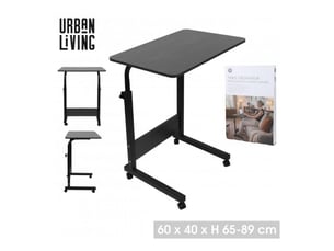 Table d'ordinateur réglable en hauteur 65 à 89 cm avec roulettes - 60 x 40 cm - noir