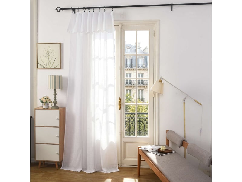  Lot de 2 voilages ajustables + 8 anneaux pince 140 x 270 cm evasion polyester effet lin  - Conforama B
