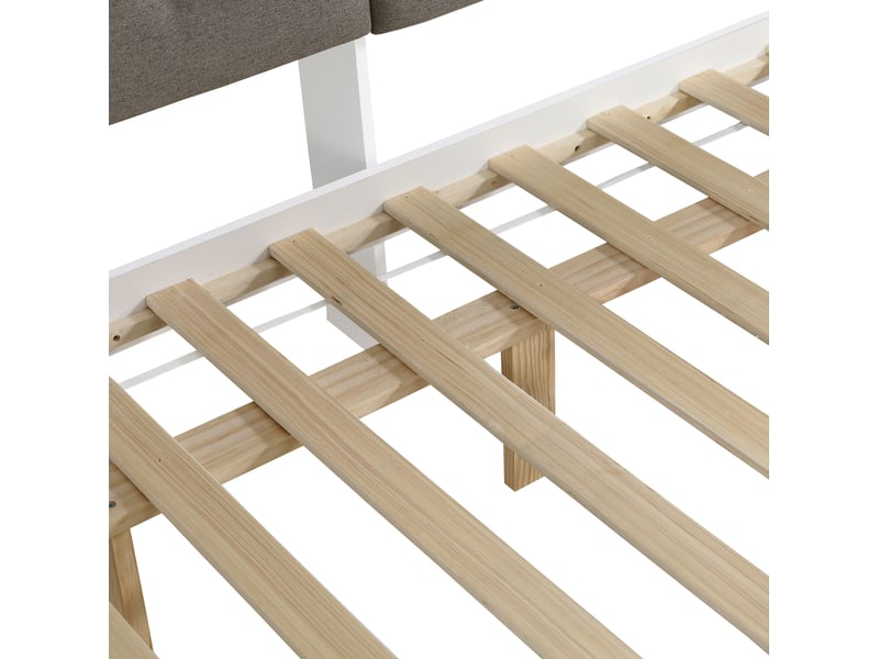 Lit fonctionnel 120x200 cm blanc et gris avec lit gigogne 90x190 cm, rangement et base de charge, sans matelas - Conforama D
