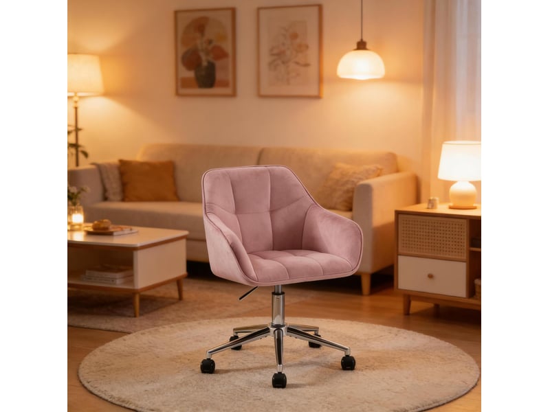  Chaise de bureau 40x56x90 cm réglable pivotante velours métal rose  - Conforama C