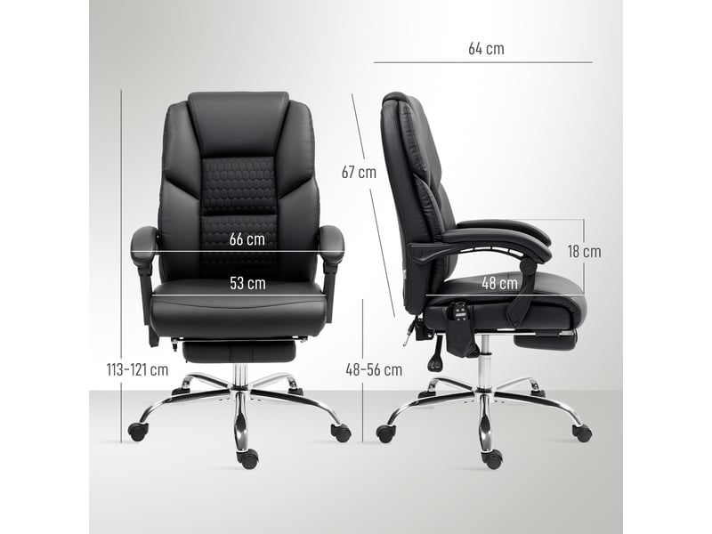  Fauteuil de bureau massant et chauffant avec dossier inclinable et repose-pieds, en cuir pu noir.  - Conforama E