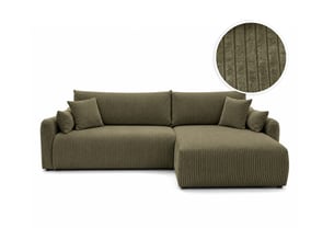 Canapé d'angle réversible convertible LOUNGITUDE APOLINE 4 places Velours vert avec coffre de rangement