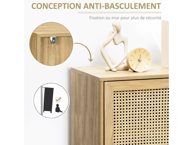  Meuble de rangement buffet 1 porte cannage dim. 80l x 39l x 70h cm - effet bois  - Conforama R