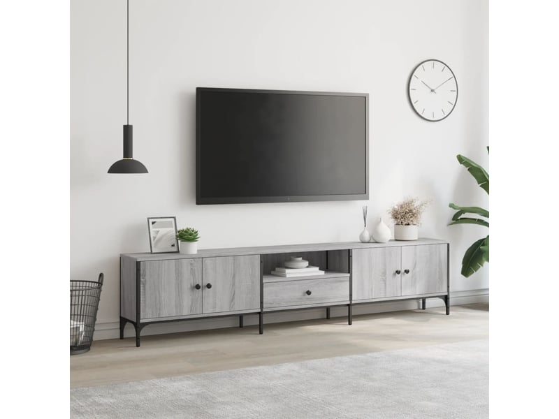  Meuble tv - banc tv - meuble de rangement à tiroir sonoma gris 200x25x44 cm bois d'ingénierie  - Conforama C