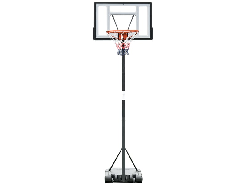  Panier de basket extérieur avec poteau panneau, base de lestage sur roulettes hauteur réglable 2,55 - 3,05 m (panier) usage intérieur extérieur noir blanc  - Conforama A