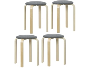 Lot de 4 tabourets de salle à manger empilables avec assise ronde rembourrée, en tissu gris et bois
