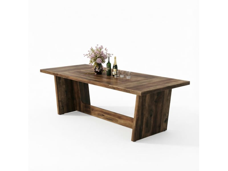 Table de salle à manger 6 à 8 personnes avec plateau rectangulaire et piètement stable en bois marron 180 × 79 × 76 cm - Conforama A