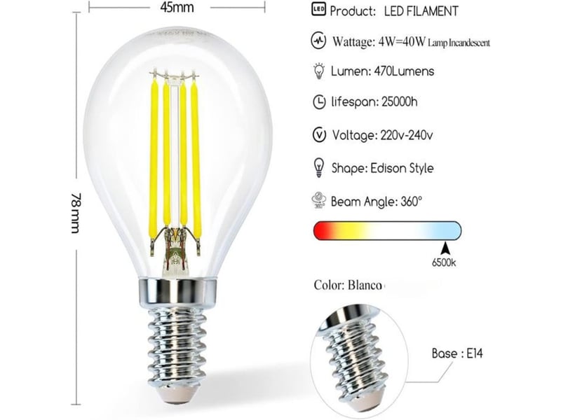  Ampoule led filament e14 g45 4w 2700k 470 lm lot de 5 238073_AABZC58933_6_DROPFR - Conforama B