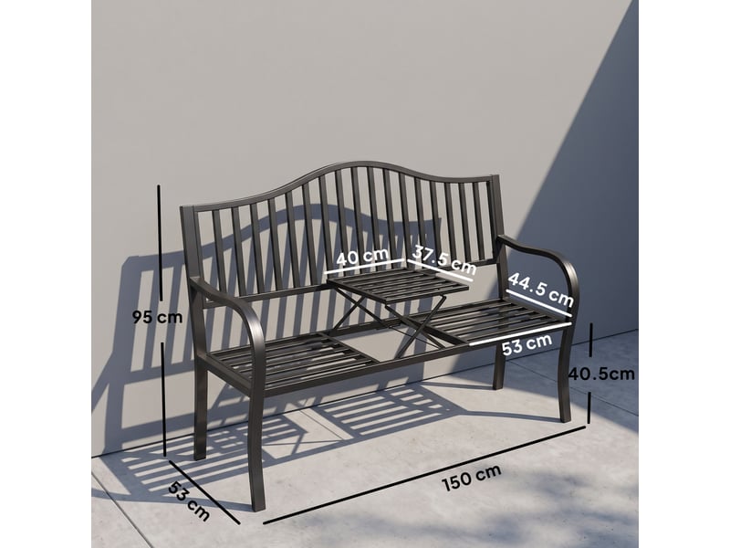  Banc de jardin 2 places avec table extensible en métal noir  - Conforama E