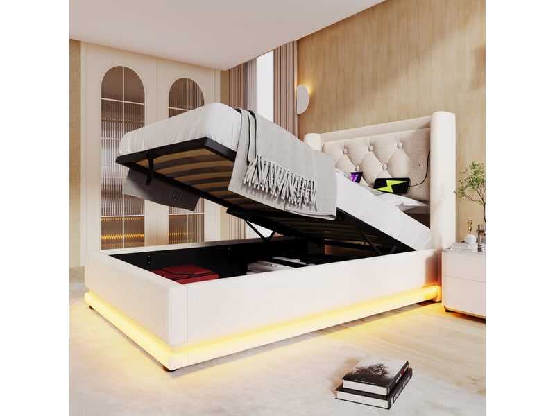  Lit en coton beige 90 x 200 cm  - Conforama B