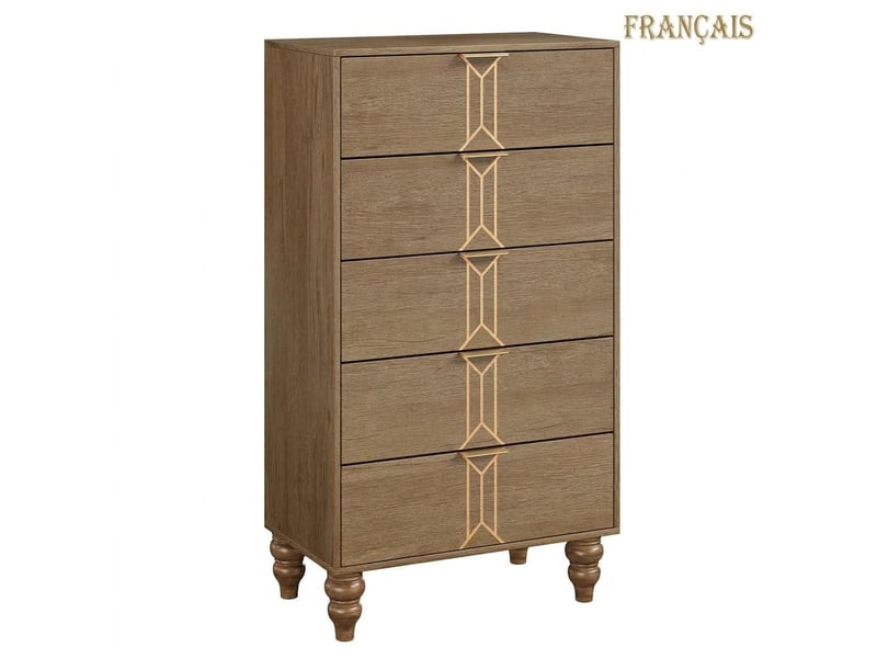  – commode haute 5 tiroirs en bois – grand capacité de rangement –  design vintage moderne – parfaite pour chambre, salon, entrée PHO_107N6B56 - Conforama A
