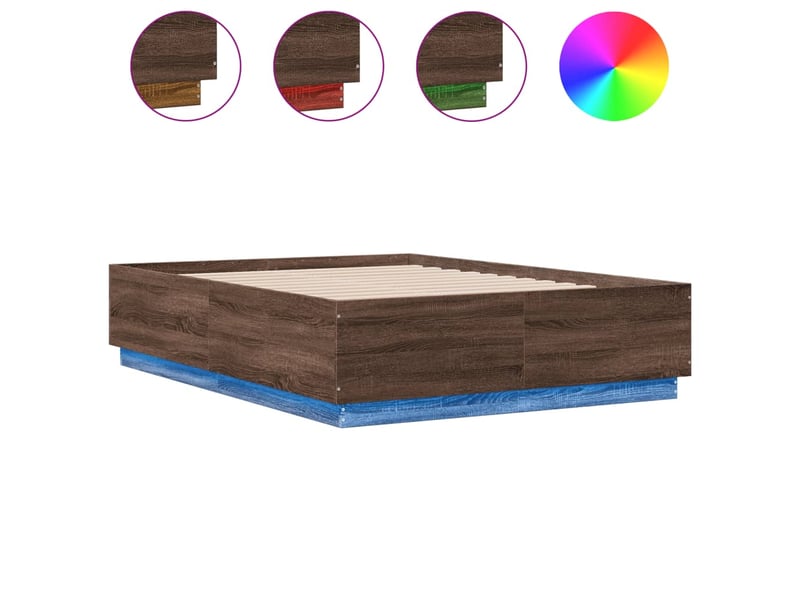 Lit double- lit adulte - cadre de lit avec led sans matelas chêne marron 120x190 cm - Conforama A