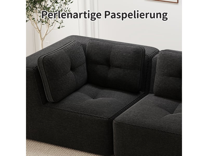Canapé droit modulable 4 places velours côtelé noir – 386 x 104 x 69 cm Fay Lum - Conforama R