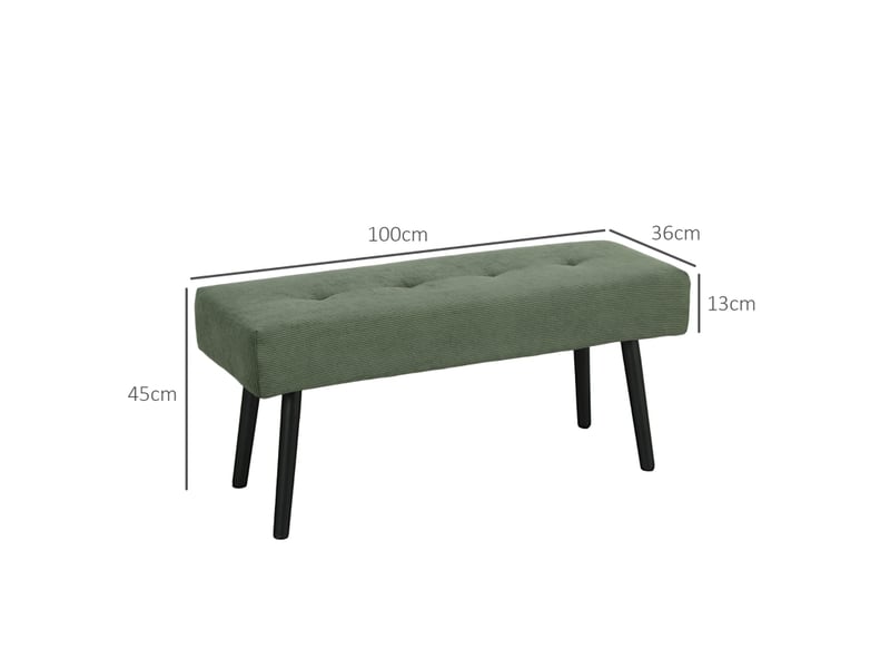  Banc rembourré 100 x 36 x 45 cm vert, velours côtelé polyester, pieds en acier, pour entrée et chambre  - Conforama C