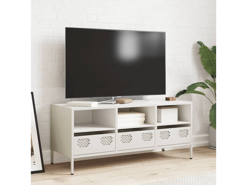  Meuble tv - banc tv - meuble de rangement blanc 101,5x39x43,5 cm acier laminé à froid  - Conforama C