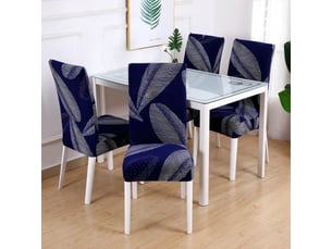 Housses de chaises de salle à manger extensibles à motif plumes bleues, lot de 4, housses universelles lavables, faciles à nettoyer, adaptées à la dé