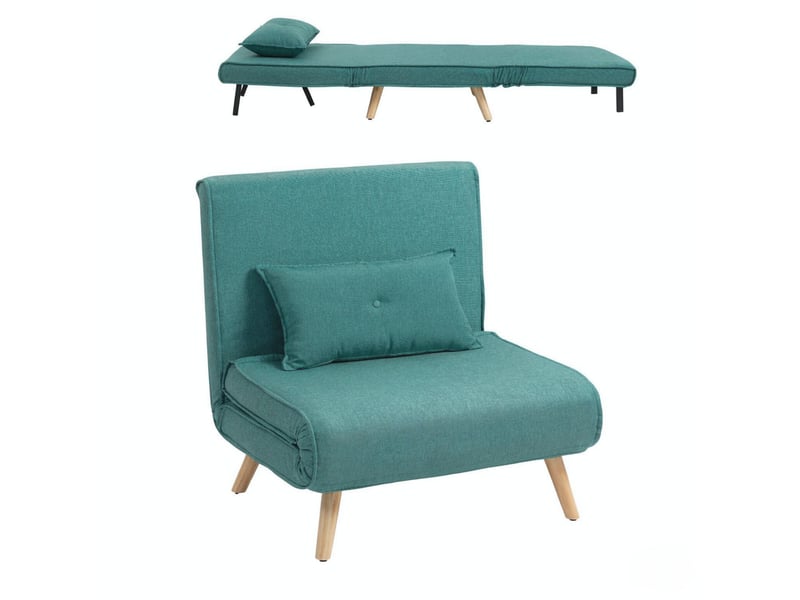  Fauteuil convertible 3 en 1 vert foncé en tissu aspect velours, dossier click-clack 6 positions, couchage d'appoint  - Conforama A