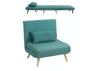 Fauteuil convertible 3 en 1 vert foncé en tissu aspect velours, dossier click-clack 6 positions, couchage d'appoint