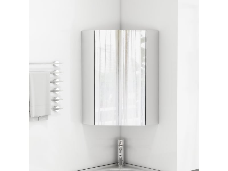  Armoire de bain d’angle murale avec 3 miroirs, charnières amorties et étagères, blanche 32,5 × 32,5 × 55,6 cm  - Conforama B