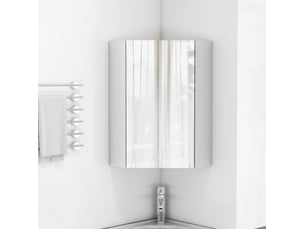 Armoire de bain d’angle murale avec 3 miroirs, charnières amorties et étagères, blanche 32,5 × 32,5 × 55,6 cm